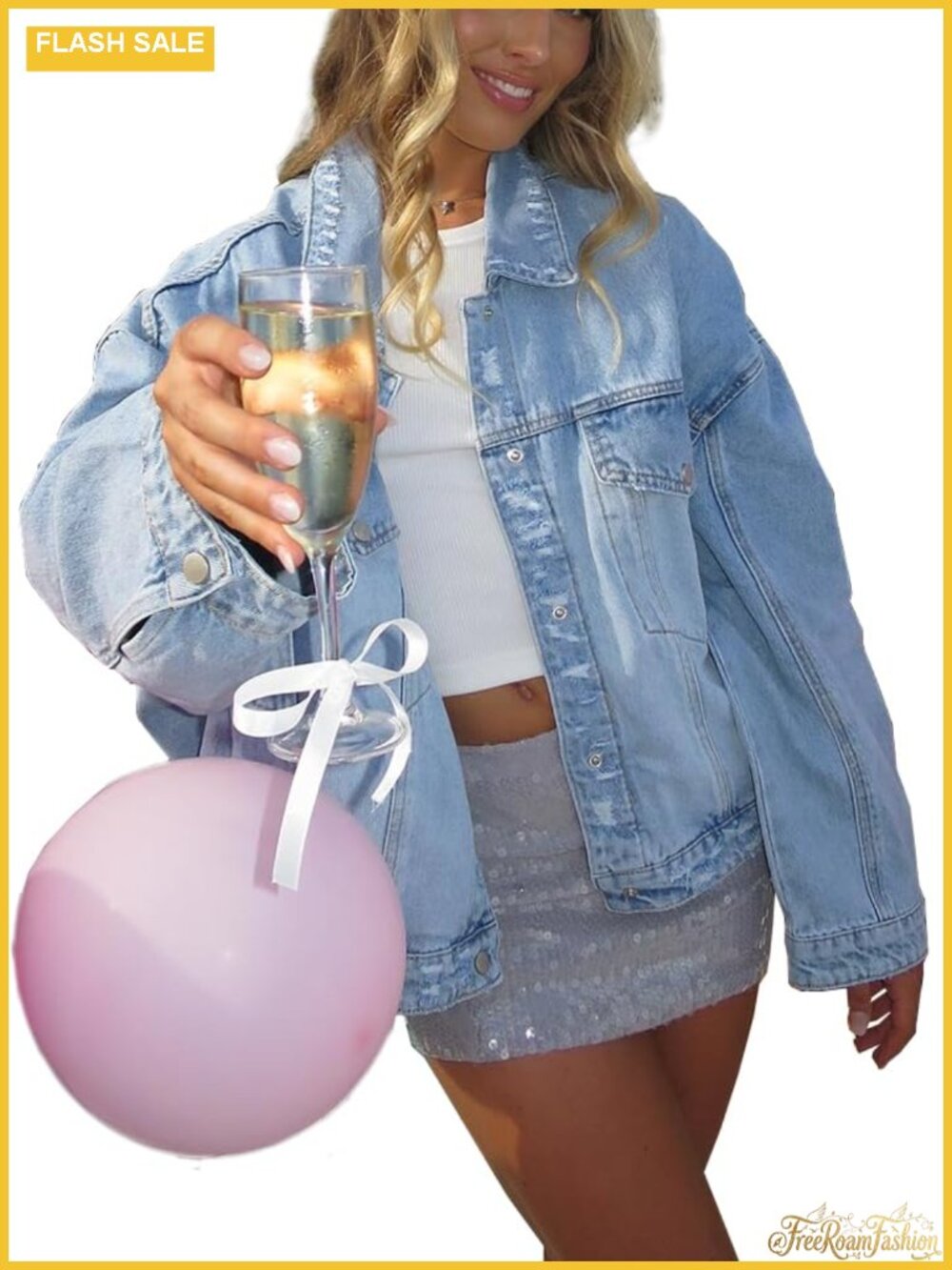 Oversized Distressed Denim Jacket Mid-Weight Cotton Blend